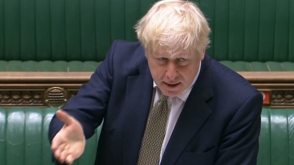 Britain's Prime Minister Boris Johnson speaking during the debate following his statement on a new COVID-19 alert system of restrictions in the House of Commons in London on October 12, 2020. (AFP)