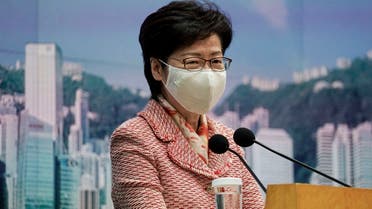 Hong Kong Chief Executive Carrie Lam speaks during a press conference in Hong Kong, on Oct. 6, 2020. (AP