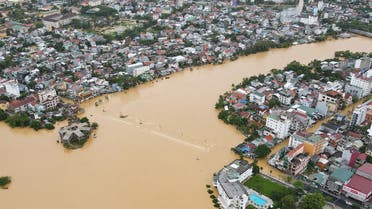 An aerial picture shows Hue city, submerged in floodwaters caused by heavy downpours, in central Vietnam on October 12, 2020. (AFP)