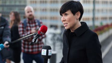 Norway's Foreign Minister Ine Marie Eriksen Soreide talks to the media outside the Ministry of Foreign Affairs due the Norwegian government believing that Russia is behind a cyber attack on the Norwegian Parliament, in Oslo, Norway October 13, 2020. Orn E. Borgen/NTB Scanpix/via REUTERS ATTENTION EDITORS - THIS IMAGE WAS PROVIDED BY A THIRD PARTY. NORWAY OUT. NO COMMERCIAL OR EDITORIAL SALES IN NORWAY.
