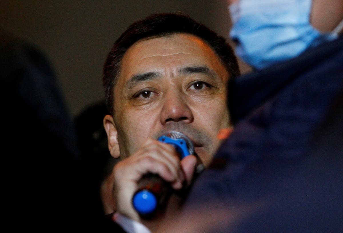 Kyrgyzstan’s Prime Minister Sadyr Japarov addresses supporters during a rally to demand the resignation of President Sooronbai Jeenbekov in Bishkek, Kyrgyzstan, on October 14, 2020. (Reuters)