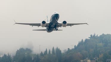 A Boeing 737 MAX airplane piloted by FAA Chief Steve Dickson takes off during a test flight from Boeing Field, on September 30, 2020 in Seattle, Washington. (AFP)