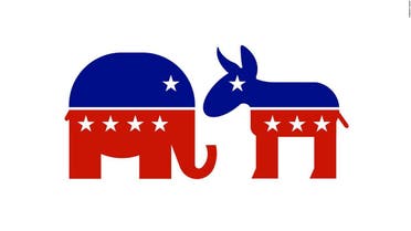 رسم يجسد الفيل الجمهوري وجها لوجه مع الحمار الديمقراطي