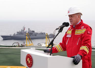 Turkish President Erdogan visits drilling vessel Fatih off Black Sea city of Zonguldak. (Reuters)