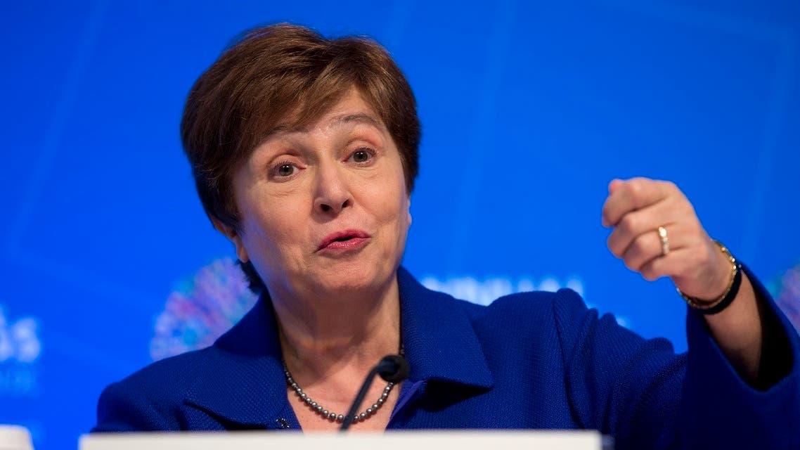 International Monetary Fund (IMF) Managing Director Kristalina Georgieva speaks during a news conference after the International Monetary and Financial Committee (IMFC) meeting, at the World Bank/IMF Annual Meetings in Washington, Saturday, Oct. 19, 2019. (AP Photo/Jose Luis Magana)