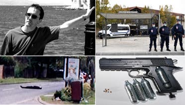 المدرس ومدخل المدرسة البعيدة 30 كيلومترا عن باريس، ومسدس كروي الطلقات، كالذي كان مع الشيشاني قبل مقتله برصاص الشرطة