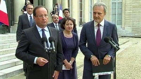France’s President Francois Hollande (L) in Paris and Saudi Foreign Minister Prince Saud al-Faisal (R) in 2013. (Al Arabiya)
