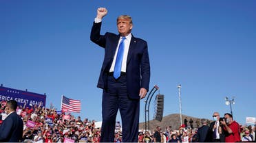 President Donald Trump speaks at a campaign rally at Carson City Airport, Sunday, Oct. 18, 2020, in Carson City, Nevada. (AP)