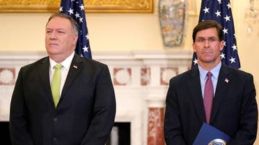 US Secretary of State Mike Pompeo and Defense Secretary Mark Esper at a news conference in Washington, Sept. 21, 2020. (Reuters)