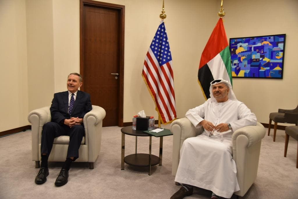 US Ambassador to the UAE John Rakolta, left, with UAE Minister of State for Foreign Affairs Anwar Gargash, right. (Twitter/USAinUAE)