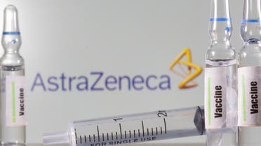 A test tube labelled with the Vaccine is seen in front of AstraZeneca logo in this illustration taken, September 9, 2020. (Reuters)