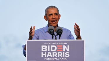 Former US President Barack Obama campaigns on behalf of Democratic nominee Joe Biden in Philadelphia, Oct. 21, 2020. (Reuters)