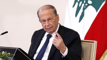 Lebanon's President Michel Aoun speaks during a news conference at the presidential palace in Baabda. (Reuters)