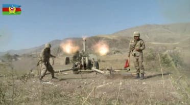 A still image shows Azeri artillery performing strikes during a military conflict over the breakaway region of Nagorno-Karabakh in Azerbaijan. (Reuters)