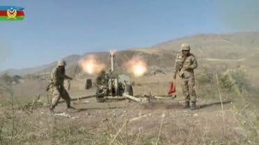 A still image shows Azeri artillery performing strikes during a military conflict over the breakaway region of Nagorno-Karabakh in Azerbaijan. (Reuters)