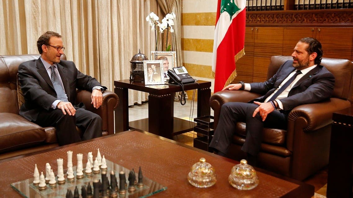 Saad Hariri meets with David Schenker, Assistant Secretary of State for Near Eastern Affairs, in Beirut, Sept. 9, 2019. (AP)