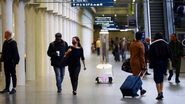 An ultraviolet (UV) robot designed to significantly reduce the risk of hospital acquired infections cleans St Pancras International station, amid the coronavirus disease outbreak in London, Britain. (Reuters)