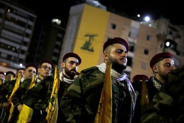 Hezbollah fighters stand in formation at a rally to mark Al-Quds day, in a southern suburb of Beirut, May 31, 2019. (File photo: AP)
