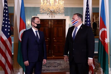 Azerbaijan's FM Jeyhun Bayramov meets with Secretary of State Mike Pompeo at the State Department, Oct. 23, 2020. (Reuters)