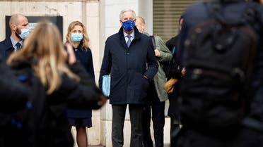 2020-10-23T124European Union's Brexit negotiator Michel Barnier wears a protective face mask as he arrives at 1VS conference centre ahead of Brexit negotiations in London, Britain, on October 23, 2020. (Reuters)751Z_1770599910_RC2AOJ9NKZDZ_RTRMADP_3_BRITAIN-EU