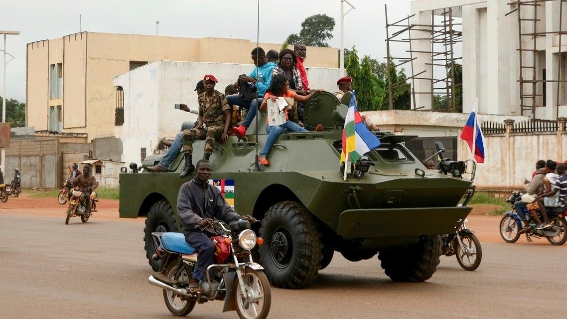 A Russian armored personnel carrier (APC) is seen driving in the street during the delivery of armored vehicles to the Central African Republic army in Bangui, October 15, 2020. (Camille Laffont/AFP)
