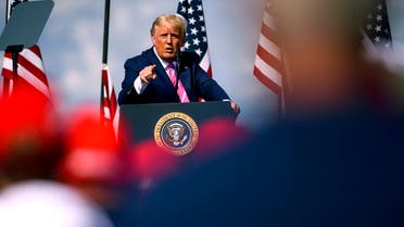 US President Donald Trump addresses a crowd during a campaign rally on October 24, 2020 in Lumberton, North Carolina. (Melissa Sue Gerrits/Getty Images/AFP)
