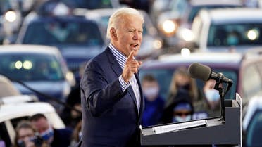 US Democratic presidential candidate Joe Biden speaks during a drive-in campaign event at Dallas High School in Dallas, Pennsylvania, US, October 24, 2020. (Reuters/Kevin Lamarque)