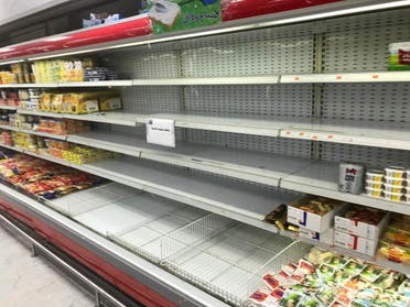 Empty shelves are seen where French products were displayed, after Kuwaiti supermarkets’ boycott on French goods, in Kuwait City, Kuwait, October 25, 2020. (Reuters/Ahmed Hagagy)