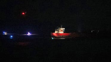 A a tanker at sea, on Sunday Oct. 25, 2020. British police and coast guard units have responded to an incident on an oil tanker in the English Channel after the crew reported they had stowaways onboard who had become verbally abusive. (AP)