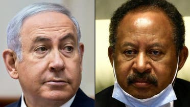This combination of pictures created on October 24, 2020 shows (L to R) Israeli Prime Minister Benjamin Netanyahu and Sudan's Prime Minister Abdullah Hamduk. (AFP)