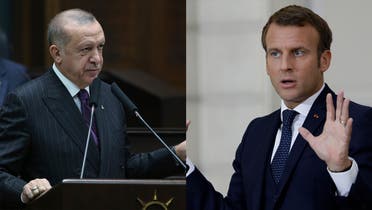 Turkish President Recep Tayyip Erdogan, left, and French President Emmanuel Macron, right. (AP)