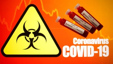Fake blood is seen in test tubes labelled with the coronavirus (COVID-19) in this illustration taken March 11, 2020. (Reuters)