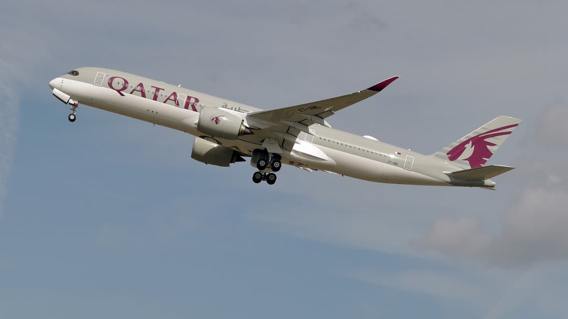 (FILES) This file photo taken on September 27, 2019 shows a Qatar Airways Airbus A350 aircraft taking off from Toulouse-Blagnac airport, near Toulouse. Revelations that passengers flying through Doha were forced to endure vaginal inspections have upended Qatar's efforts to boost its reputation before the Gulf state hosts World Cup 2022, experts say. Officers marched women off a Sydney-bound Qatar Airways flight earlier this month and forced them to undergo intimate examinations after a newborn baby was found abandoned in an airport bathroom.