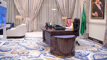 Saudi King Salman chairs a cabinet session virtually. (SPA)