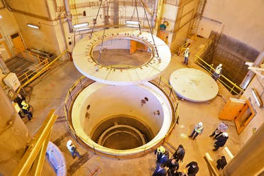 A handout picture released by Iran's Atomic Energy Organisation on December 23, 2019 shows the nuclear water reactor of Arak, south of capital Tehran, during a visit by the head of the organisation Ali Akbar Salehi (unseen). A secondary circuit for Iran's Arak heavy water reactor has become operational as part of its redesign under the 2015 nuclear deal, the country's atomic energy chief said today.