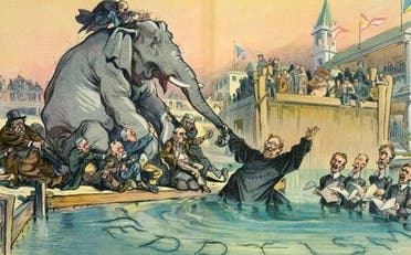 رسم تخيلي يجسد انقسام الحزب الجمهوري عام 1912