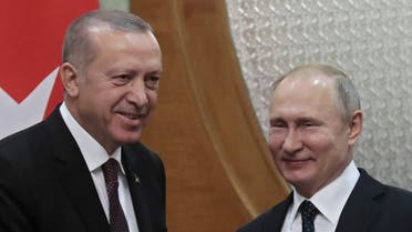 Russian President Vladimir Putin meets with his Turkish counterpart Recep Tayyip Erdogan in the Black Sea resort of Sochi on February 14, 2019. (AFP)