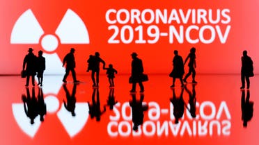 Small toy figures are seen in front of the coronavirus sign in this illustrations taken February 7, 2020. (Reuters)