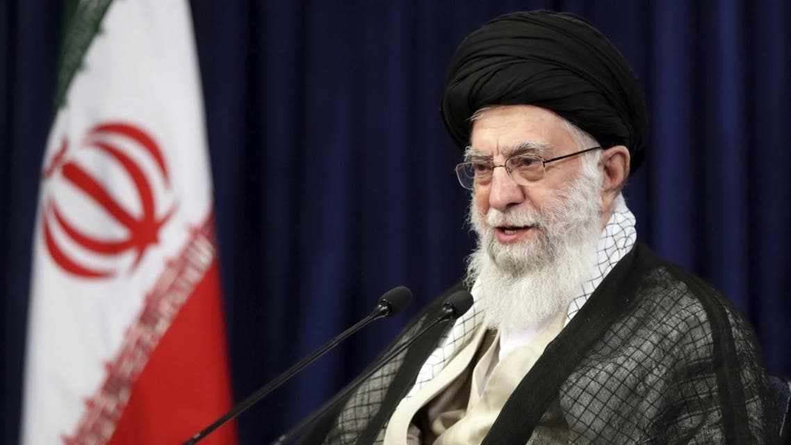 A handout picture provided by the office of Iran's Supreme Leader Ayatollah Ali Khamenei on September 1, 2020 shows him speaking with education ministry officials during a video conference in Tehran. (AFP)