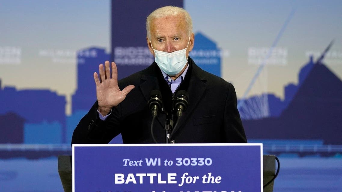 Democratic presidential candidate former Vice President Joe Biden speaks in a hanger at General Mitchell International Airport, Friday, Oct. 30, 2020, in Milwaukee. (AP/Andrew Harnik)
