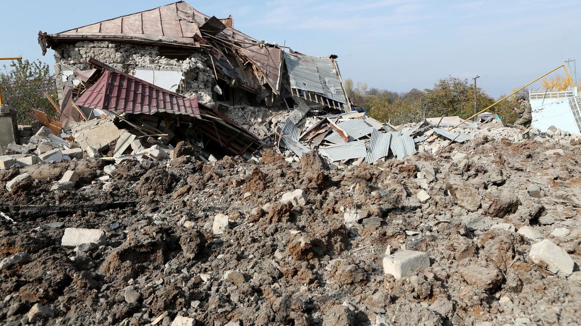 A view shows the ruins of a building following recent shelling in the town of Shushi (Shusha), in the course of a military conflict over the breakaway region of Nagorno-Karabakh, October 28, 2020. Hayk Baghdasaryan/Photolure via REUTERS ATTENTION EDITORS - THIS IMAGE HAS BEEN SUPPLIED BY A THIRD PARTY.
