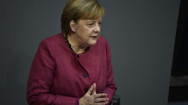 German Chancellor Angela Merkel speaks at the Bundestag (lower house of parliament) on October 29, 2020 in Berlin. (AFP)