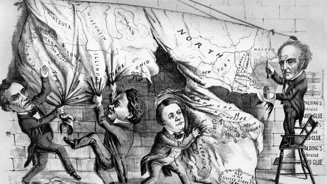 كاريكاتير ساخر يجسد انقسام البلاد بسبب انتخابات 1860