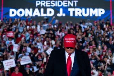 President Donald Trump arriving for a campaign rally at Richard B. Russell Airport, Sunday, Nov. 1, 2020, in Rome, Ga. (AP)