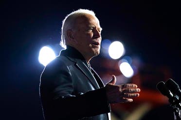 Democratic presidential candidate former Vice President Joe Biden speaks at a rally at Belle Isle Casino in Detroit, Mich., Saturday, Oct. 31, 2020. (AP)