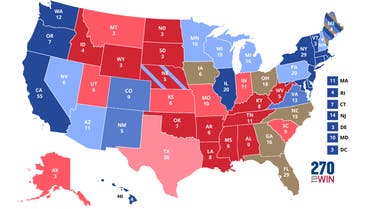A map of the projected outcome in the Electoral College by an opinion poll. (270TOWIN)