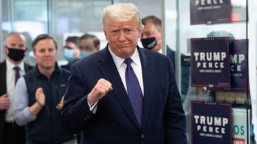 US President Donald Trump visits his campaign headquarters in Arlington, Virginia, November 3, 2020. (Saul Loeb/AFP)