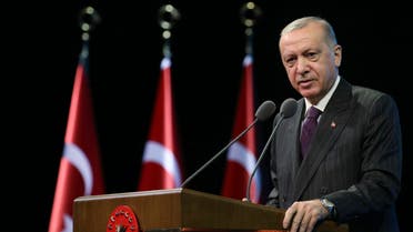 Turkey's President Recep Tayyip Erdogan, talks during an event in Ankara on Oct. 6, 2020. (AP)