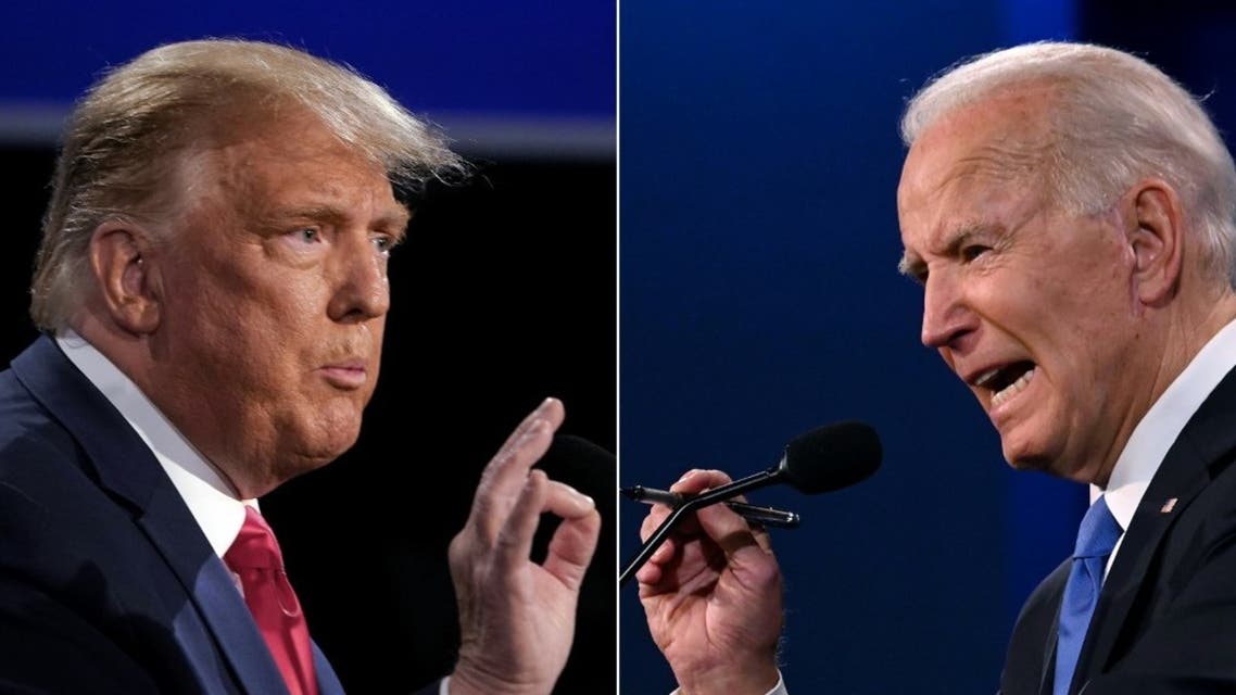 US President Donald Trump (L) and Democratic Presidential candidate and former US Vice President Joe Biden during the final presidential debate in Tennessee, on October 22, 2020. (AFP)
