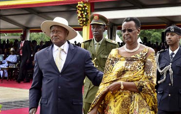 File photo of Uganda’s long-time president Yoweri Museveni (left), and his wife Janet Museveni, attending his inauguration ceremony in the capital Kampala, Uganda. (AP)